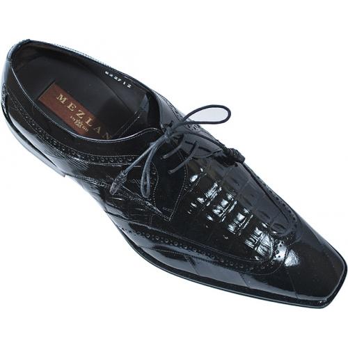 Mezlan "13384" Black Genuine Crocodile / Eel Shoes